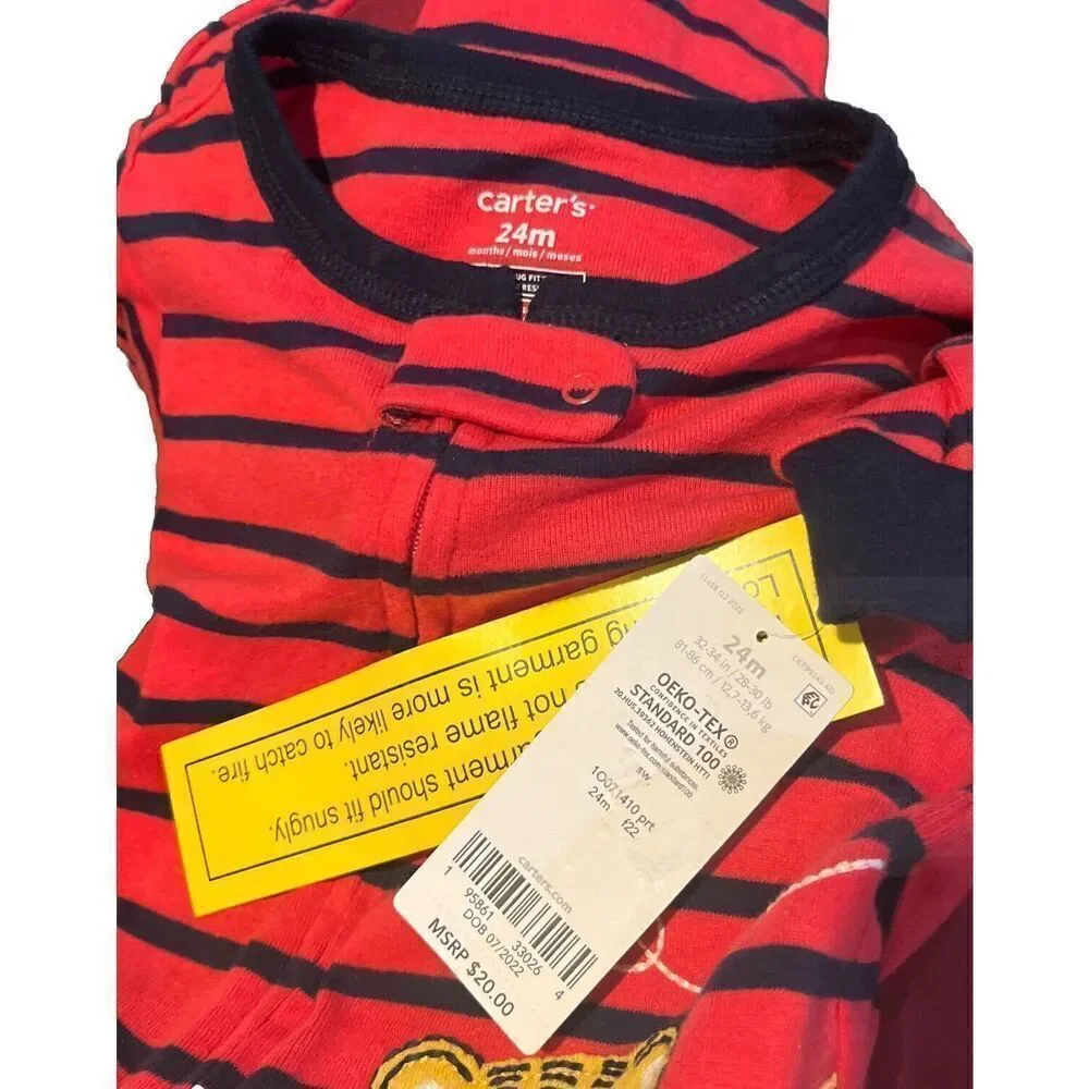 CARTERS 1 PIECE FOOTIE PAJAMAS RED AND BLACK WITH BABY TIGER SIZE 24M